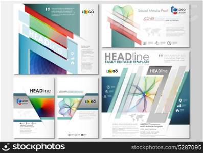 Social media posts set. Business templates. Cover template, easy editable flat layout in popular formats, vector illustration. Colorful design background, abstract shapes and waves, overlap effect. Social media posts set. Business templates. Cover template, easy editable flat layout in popular formats, vector illustration. Colorful design background with abstract shapes and waves, overlap effect
