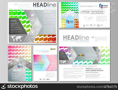 Social media posts set. Business templates. Easy editable abstract flat design template, vector layouts in popular formats. Colorful rectangles, moving dynamic shapes forming abstract polygonal style background.