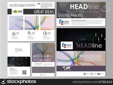 Social media posts set. Business templates. Easy editable abstract flat design template, vector layouts in popular formats. Colorful abstract infographic background in minimalist style made from lines, symbols, charts, diagrams and other elements.