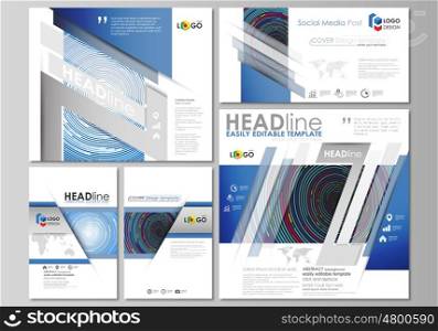 Social media posts set. Business templates. Easy editable abstract flat design template, vector layouts in popular formats. Blue color background in minimalist style made from colorful circles