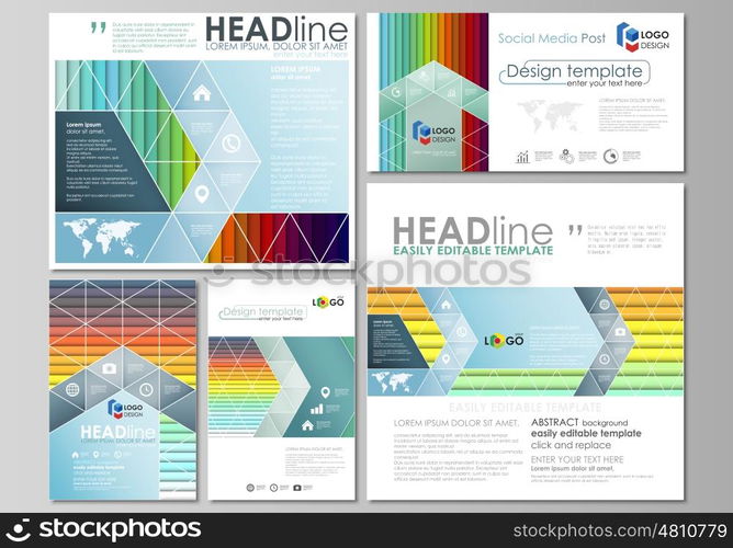 Social media posts set. Business templates. Easy editable abstract flat design template, layouts in popular formats, vector illustration. Bright color rectangles, colorful design with overlapping geometric rectangular shapes forming abstract beautiful background.