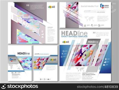 Social media posts set. Business templates. Easy editable abstract flat design template, vector layouts in popular formats. Bright color lines and dots, colorful minimalist backdrop with geometric shapes forming beautiful minimalistic background.