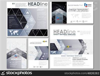 Social media posts set. Business templates. Easy editable abstract flat design template, vector layouts in popular formats. Abstract infographic background in minimalist style made from lines, symbols, charts, diagrams and other elements.