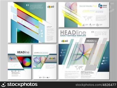 Social media posts set. Business templates. Easy editable abstract flat design template, layouts in popular formats, vector illustration. Colorful design with overlapping geometric shapes and waves forming abstract beautiful background.