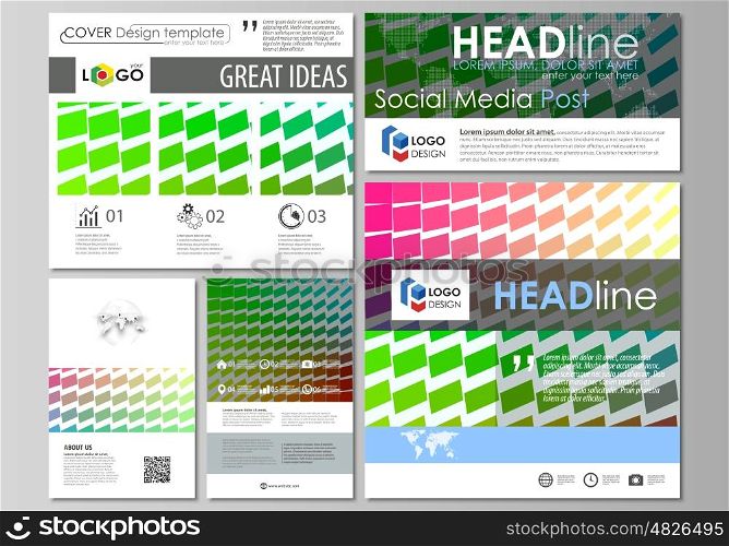 Social media posts set. Business templates. Easy editable abstract flat design template, vector layouts in popular formats. Colorful rectangles, moving dynamic shapes forming abstract polygonal style background.