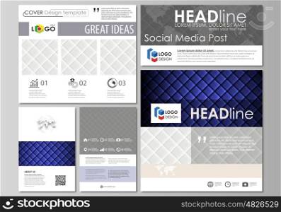 Social media posts set. Business templates. Easy editable abstract flat design template, vector layouts in popular formats. Shiny fabric, rippled texture, white and blue color silk, colorful vintage style background.