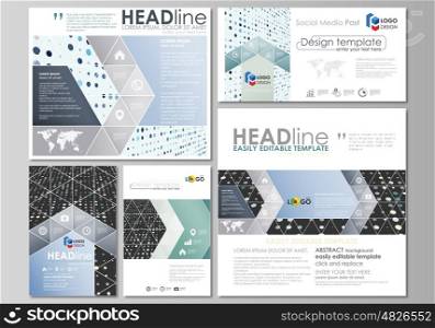 Social media posts set. Business templates. Easy editable abstract flat design template, vector layouts in popular formats. Abstract soft color dots with illusion of depth and perspective, dotted technology background. Multicolored particles, modern pattern, elegant texture, vector design.