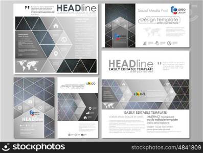 Social media posts set. Business templates. Easy editable abstract flat design template, vector layouts in popular formats. Colorful dark background with abstract lines. Bright color chaotic, random, messy curves. Colourful vector decoration.