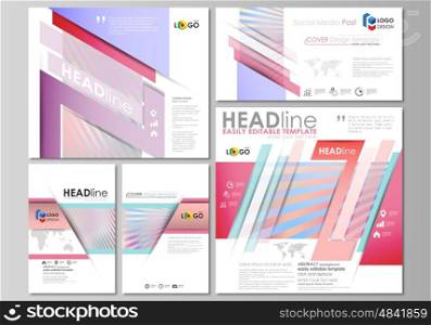 Social media posts set. Business templates. Easy editable abstract flat design template, vector layouts in popular formats. Sweet pink and blue decoration, pretty romantic design, cute candy background.