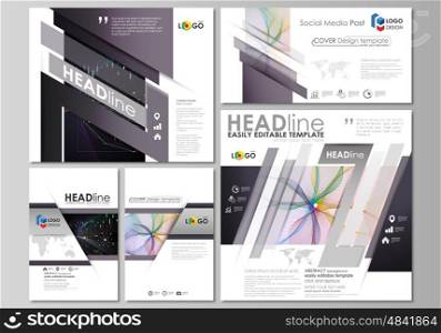 Social media posts set. Business templates. Easy editable abstract flat design template, vector layouts in popular formats. Colorful abstract infographic background in minimalist style made from lines, symbols, charts, diagrams and other elements.