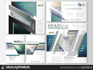Social media posts set. Business templates. Easy editable abstract flat design template, layouts in popular formats, vector illustration. Chemistry pattern, hexagonal molecule structure. Medicine, science, technology concept.