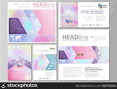 Social media posts set. Business templates. Easy editable abstract flat design template, vector layouts in popular formats. Hologram, background in pastel colors with holographic effect. Blurred colorful pattern, futuristic surreal texture.