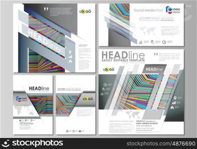 Social media posts set. Business templates. Easy editable abstract flat design template, vector layouts in popular formats. Bright color lines, colorful style with geometric shapes forming beautiful minimalist background.