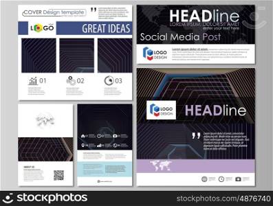 Social media posts set. Business templates. Easy editable abstract flat design template, vector layouts in popular formats. Abstract polygonal background with hexagons, illusion of depth and perspective. Black color geometric design, hexagonal geometry.