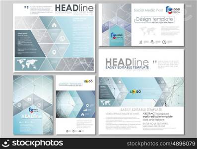 Social media posts set. Business templates. Easy editable abstract flat design template, vector layouts in popular formats. Chemistry pattern, connecting lines and dots, molecule structure, scientific medical DNA research.