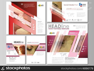 Social media posts set. Business templates. Easy editable abstract flat design template, vector layouts in popular formats. Romantic couple kissing. Beautiful background. Geometrical pattern in triangular style.