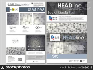 Social media posts set. Business templates. Easy editable abstract flat design template, vector layouts in popular formats. Pattern made from squares, gray background in geometrical style. Simple texture.