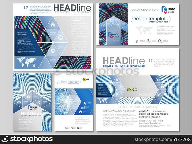 Social media posts set. Business templates. Easy editable abstract flat design template, vector layouts in popular formats. Blue color background in minimalist style made from colorful circles. Social media posts set. Business templates. Easy editable abstract flat design template, vector layouts in popular formats. Blue color background in minimalist style made from colorful circles.