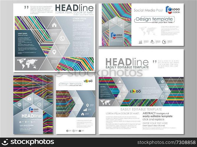 Social media posts set. Business templates. Easy editable abstract flat design template, vector layouts in popular formats. Bright color lines, colorful style with geometric shapes forming beautiful minimalist background.. Social media posts set. Business templates. Abstract flat design template, vector layouts in popular formats. Bright color lines, colorful style with geometric shapes, beautiful minimalist background.