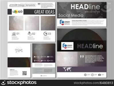Social media posts set. Business templates. Easy editable design template, vector layouts in popular formats. Dark color triangles and colorful circles. Abstract polygonal style modern background.. Social media posts set. Business templates. Easy editable abstract flat design template, vector layouts in popular formats. Dark color triangles and colorful circles. Abstract polygonal style modern background.