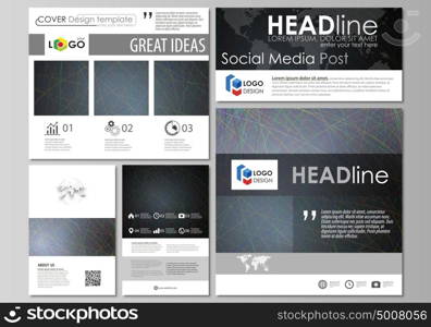 Social media posts set. Business templates. Easy editable flat design template, vector layouts in popular formats. Colorful background with abstract lines. Bright color chaotic, random, messy curves.. Social media posts set. Business templates. Easy editable abstract flat design template, vector layouts in popular formats. Colorful dark background with abstract lines. Bright color chaotic, random, messy curves. Colourful vector decoration.