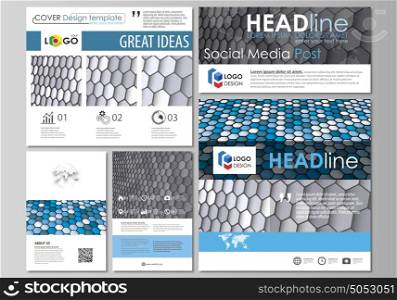 Social media posts set. Business templates. Easy editable flat design template, vector layouts in popular formats. Blue and gray color hexagons in perspective. Abstract polygonal style background.. Social media posts set. Business templates. Easy editable abstract flat design template, vector layouts in popular formats. Blue and gray color hexagons in perspective. Abstract polygonal style modern background.