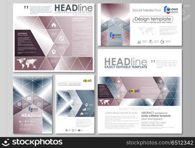 Social media posts set. Business templates. Easy editable flat design template, vector layouts in popular formats. Simple monochrome geometric pattern. Abstract polygonal style, modern background.. Social media posts set. Business templates. Easy editable abstract flat design template, vector layouts in popular formats. Simple monochrome geometric pattern. Abstract polygonal style, stylish modern background.