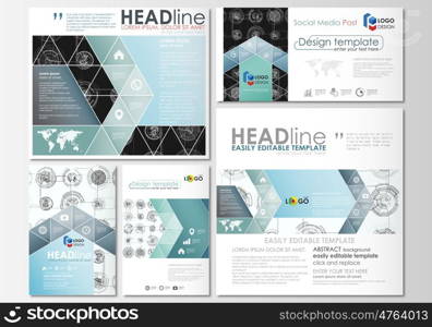 Social media posts set. Business templates. Easy editable flat style template, layouts. High tech design, connecting system. Science and technology concept. Futuristic abstract vector background