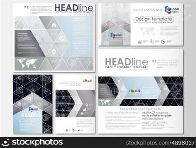 Social media posts set. Business templates. Easy editable flat style template, layouts. High tech design, connecting system. Science and technology concept. Futuristic abstract vector background