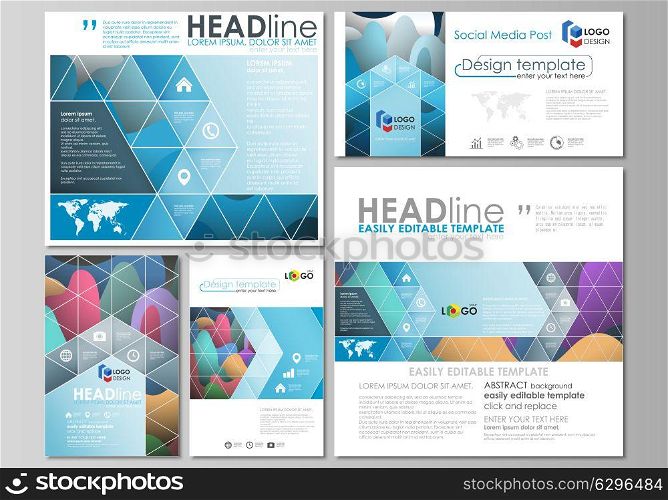 Social media posts set. Business templates. Flat style template, vector layouts in popular formats. Bright color pattern, colorful design with overlapping shapes forming abstract beautiful background.. Social media posts set. Business templates. Easy editable abstract flat design template, layouts in popular formats, vector illustration. Bright color pattern, colorful design with overlapping shapes forming abstract beautiful background.