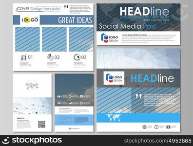 Social media posts set. Business templates. Vector layouts in popular formats. Blue color abstract infographic background in minimalist design made from lines, symbols, charts, other elements.. Social media posts set. Business templates. Easy editable abstract flat design template, vector layouts in popular formats. Blue color abstract infographic background in minimalist style made from lines, symbols, charts, diagrams and other elements.