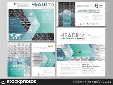 Social media posts set. Business templates. Vector layouts in popular formats. Abstract infinity background, 3d structure with rectangles forming illusion of depth and perspective.. Social media posts set. Business templates. Easy editable abstract flat design template, vector layouts in popular formats. Abstract infinity background, 3d structure with rectangles forming illusion of depth and perspective.