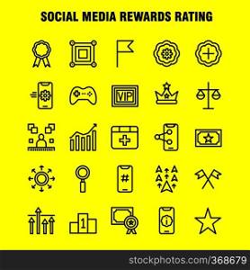 Social Media Rewards Rating Line Icon Pack For Designers And Developers. Icons Of Cinema, Movie, Ticket, Rating, Gear, Settings, Social Media, Vector