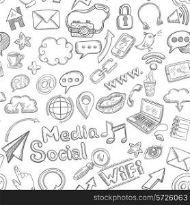 Social media seamless pattern with doodle communication signs vector illustration