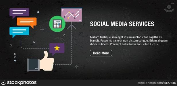 Social media services concept. Internet banner with icons in vector. Web banner for business, finance, strategy, investment, technology and planning.