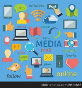 Social media sign in flat style for blogging networking and marketing communications isolated vector illustration