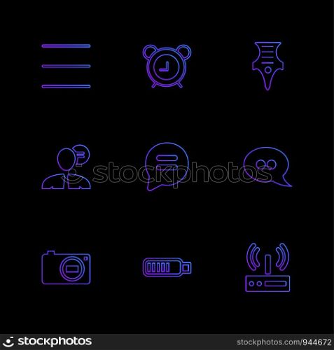 social media , smart phone , mobile , internet , chat , message , search , storage , clock , cloud, camcoder , alarm , icon, vector, design, flat, collection, style, creative, icons