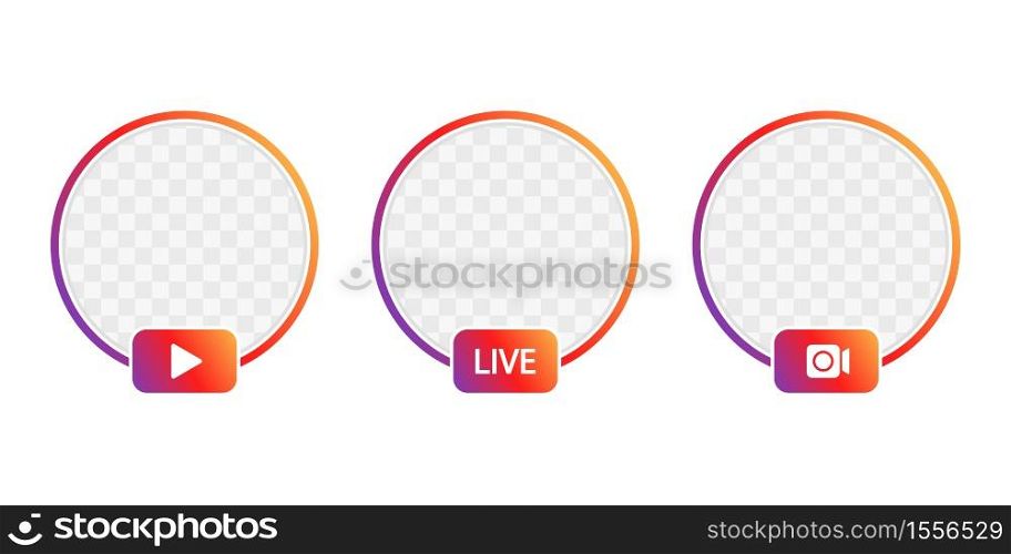 Social media smooth colorful gradient icon. Set vector illustration for your design project of avatar stories user LIVE video streaming.. Social media smooth colorful gradient icon. Vector illustration for your design project.