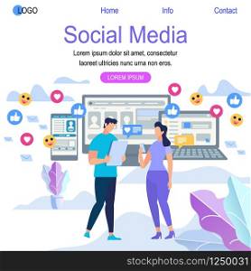 Social Media Square Banner with Copy Space. Online Dating and Social Networking Concept. People Addiction to New Technology Trends. Teenagers Chatting in Internet. Cartoon Flat Vector Illustration. Online Dating and Social Networking Concept.