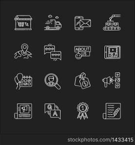 Social media story chalk white icons set on black background. Online shopping. Express delivery. Global shipping. Internet store. Top selling product. Isolated vector chalkboard illustrations. Social media story chalk white icons set on black background