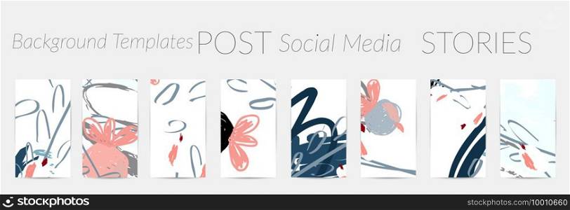 Social media story templates. Bright colored with hand drawn scribbles Easter holiday textures. Seasonal sale banner. Birthday party or anniversary invitation. Spring holiday art background set.