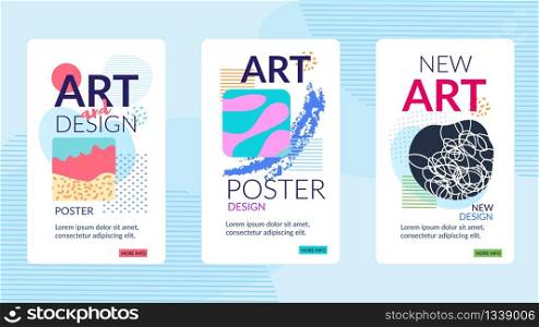 Social Media Template Art Design Poster, Leaflet. Abstract Modern Set Flyer, Brochure. Design Mobile Technologies, Applications and Online Services. Ticket Templates Contemporary Art Exhibition. Social Media Template Art Design Poster, Leaflet