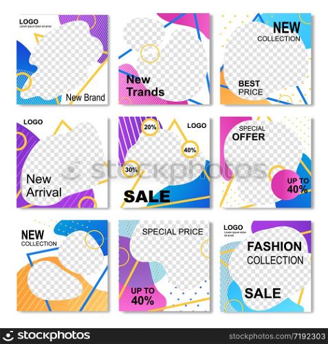 Social Media Template Promo Banner Network Vector Illustration. Instagram Stories New Look Sale and Special Offers. Story or Post Template Page. Blogger Promotion Cover. Advertising Poster Card.. Flat Banner Set for Instagram Promo Stories