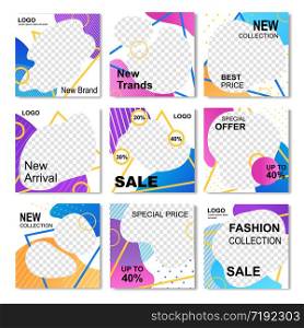 Social Media Template Promo Banner Network Vector Illustration. Instagram Stories New Look Sale and Special Offers. Story or Post Template Page. Blogger Promotion Cover. Advertising Poster Card.. Flat Banner Set for Instagram Promo Stories