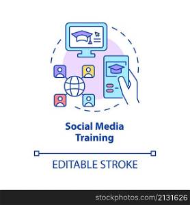 Social media training concept icon. Corporate learning online abstract idea thin line illustration. Isolated outline drawing. Editable stroke. Roboto-Medium, Myriad Pro-Bold fonts used. Social media training concept icon