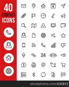 Social media vector thin line icons and contact symbols. Mobile app icon line, communication and message symbol illustration. Social media vector thin line icons and contact symbols
