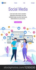 Social Media Vertical Banner with Copy Space. Network and International Communication, Like It Concept. People Connected Through Internet. Networking and Chatting. Cartoon Flat Vector Illustration. Network and International People Communication