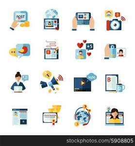 Social media web blogger flat icons set isolated vector illustration. Blogger Icons Set