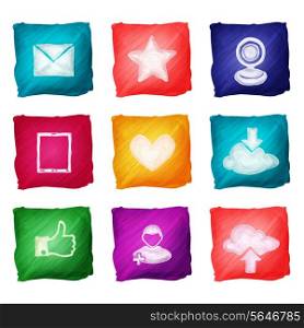 Social media website elements watercolor icons set isolated vector illustration