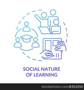 Social nature of learning blue gradient concept icon. Class teamwork. Principle of learning abstract idea thin line illustration. Isolated outline drawing. Myriad Pro-Bold fonts used. Social nature of learning blue gradient concept icon